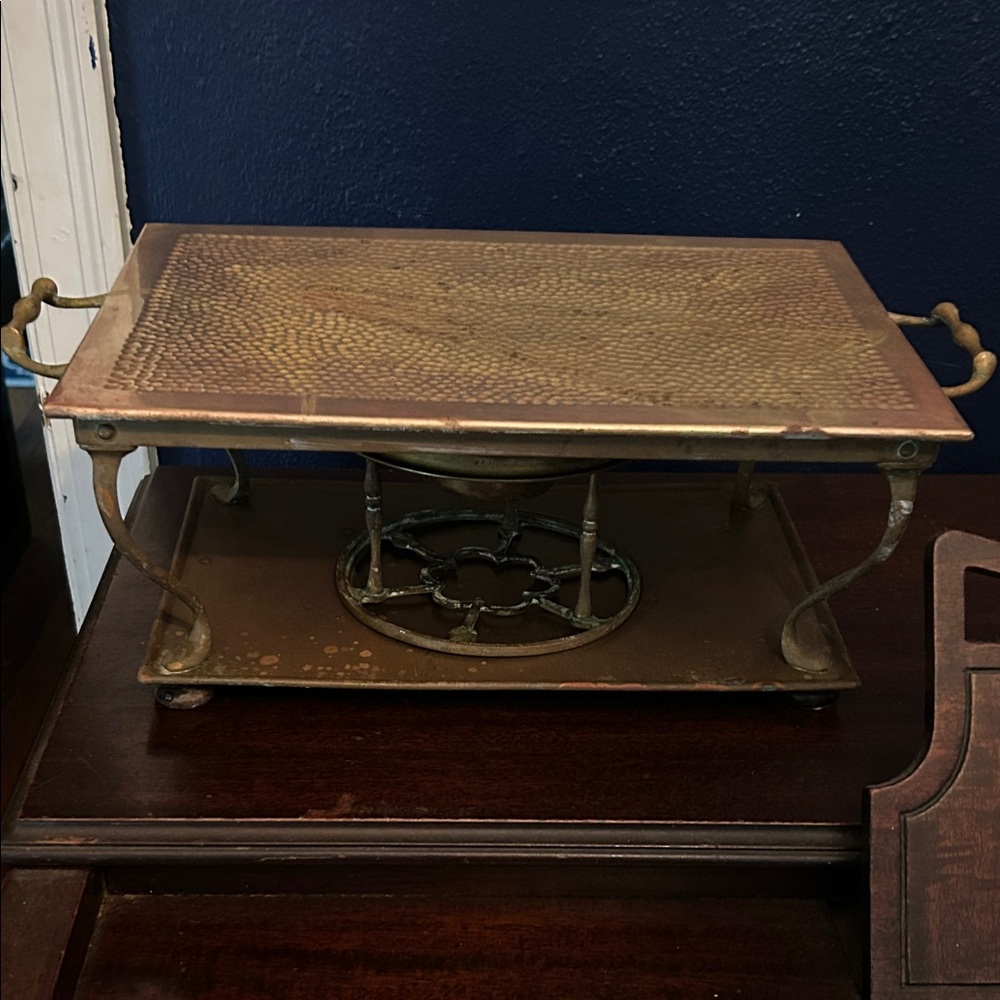 Antique Brass-Toned Decorative Serving Plate Warmer